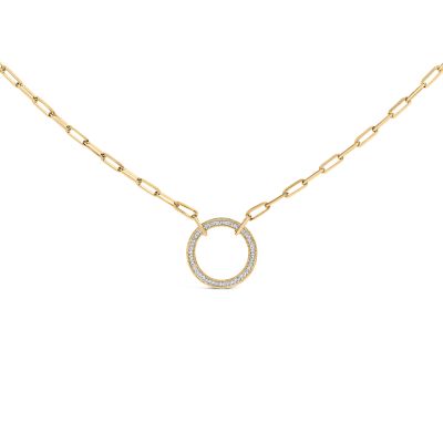 Haus of Brilliance Gold Vermeil 1/10 Cttw Diamond Paperclip Chain Circle Pendant Necklace, Silver, 18 in