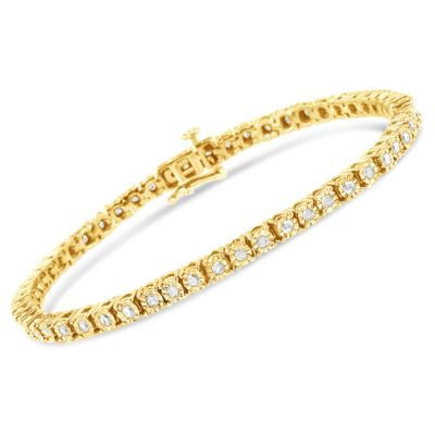 Sterling Silver 1.0 Cttw Miracle-Set Diamond Round Faceted Bezel Tennis Bracelet