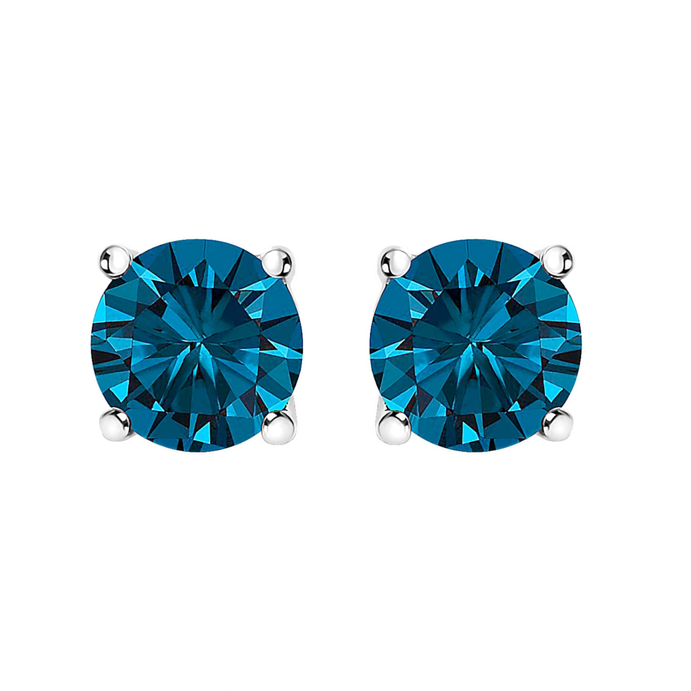 Lab Created 14K Gold 3.0 Cttw Blue Lab Grown Diamond Stud Earrings with Screw Backs