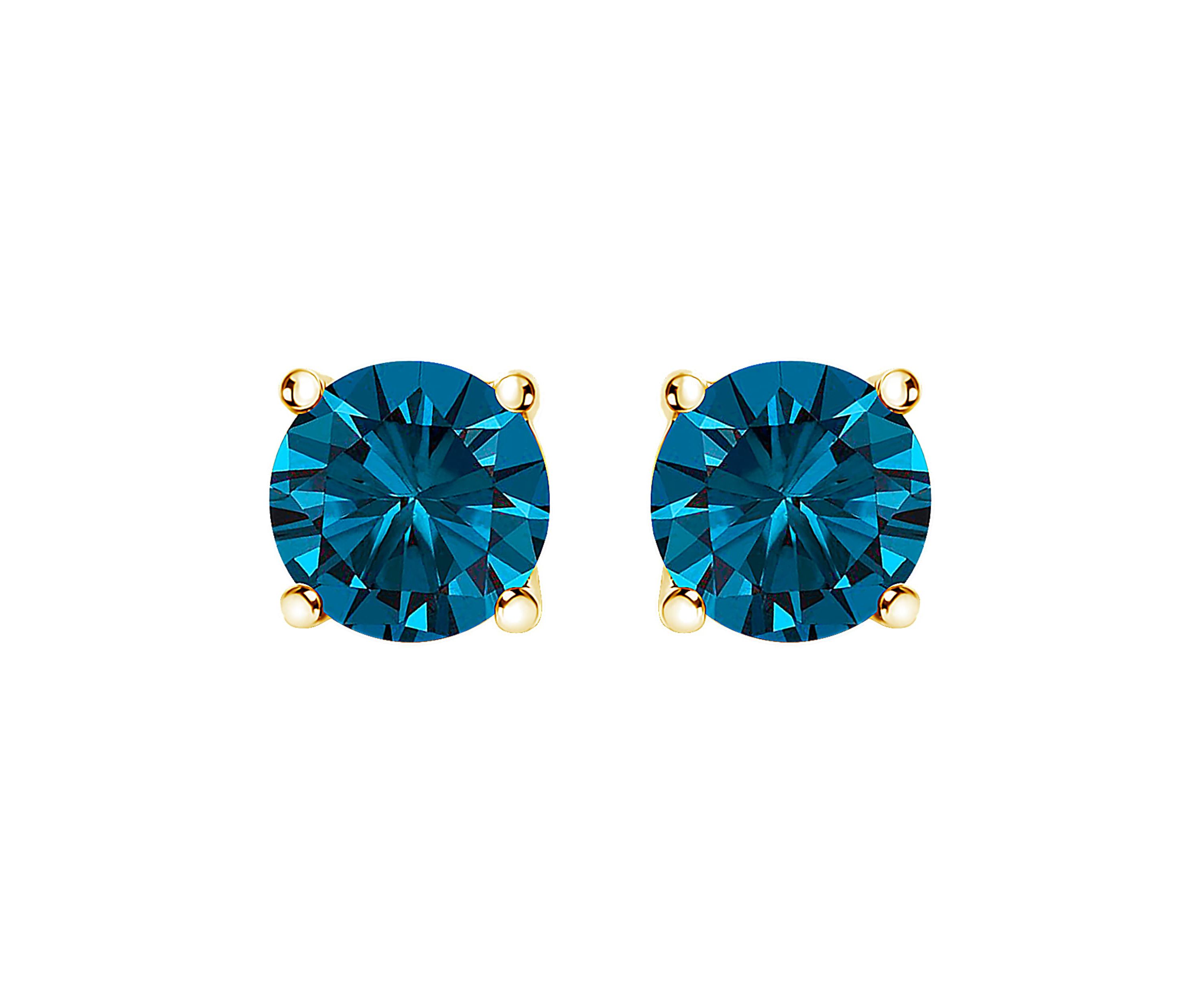 Lab Created 14K Gold 3.0 Cttw Blue Lab Grown Diamond Stud Earrings with Screw Backs