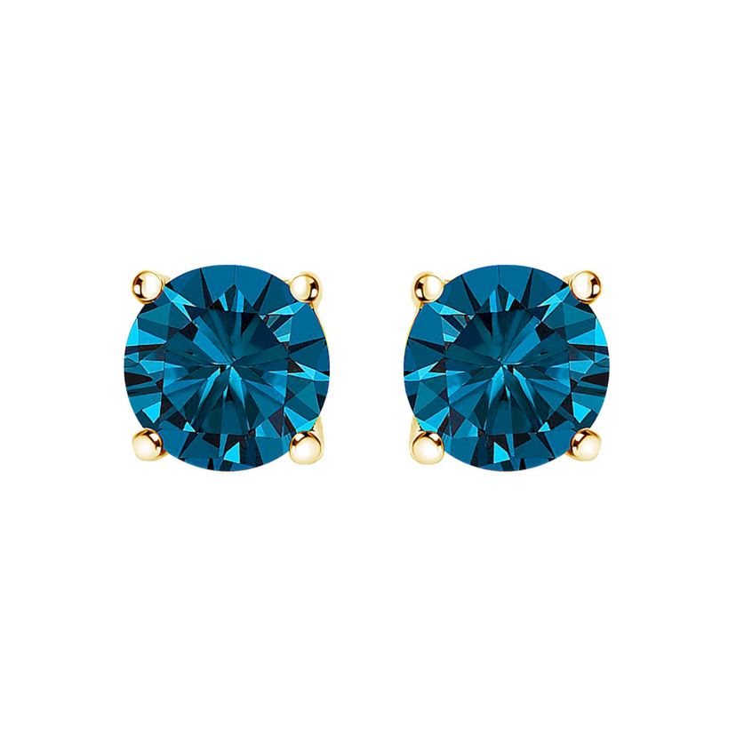Lab Created 14K Gold 3.0 Cttw Blue Lab Grown Diamond Stud Earrings with Screw Backs
