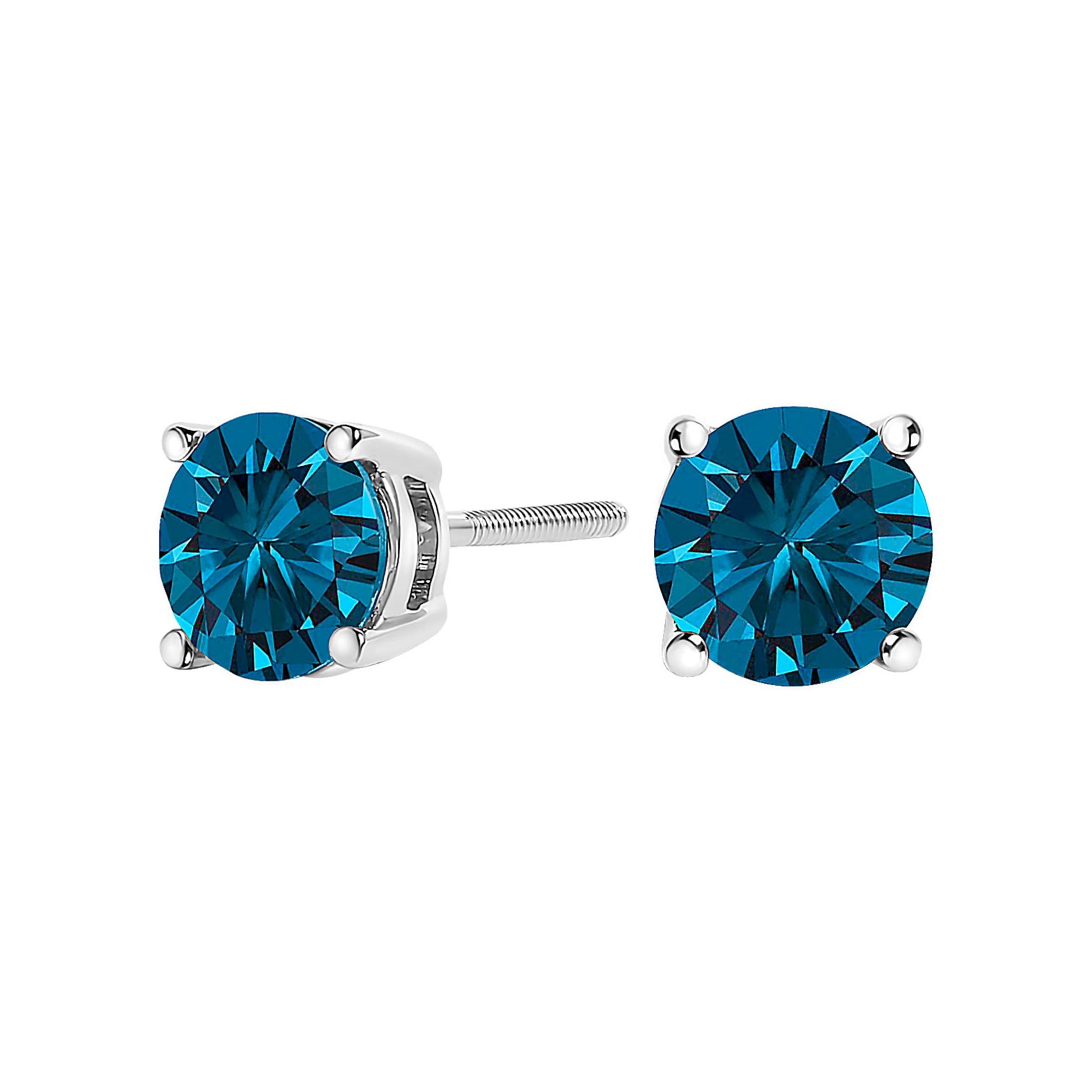 Lab Created 14K Gold 3.0 Cttw Blue Lab Grown Diamond Stud Earrings with Screw Backs