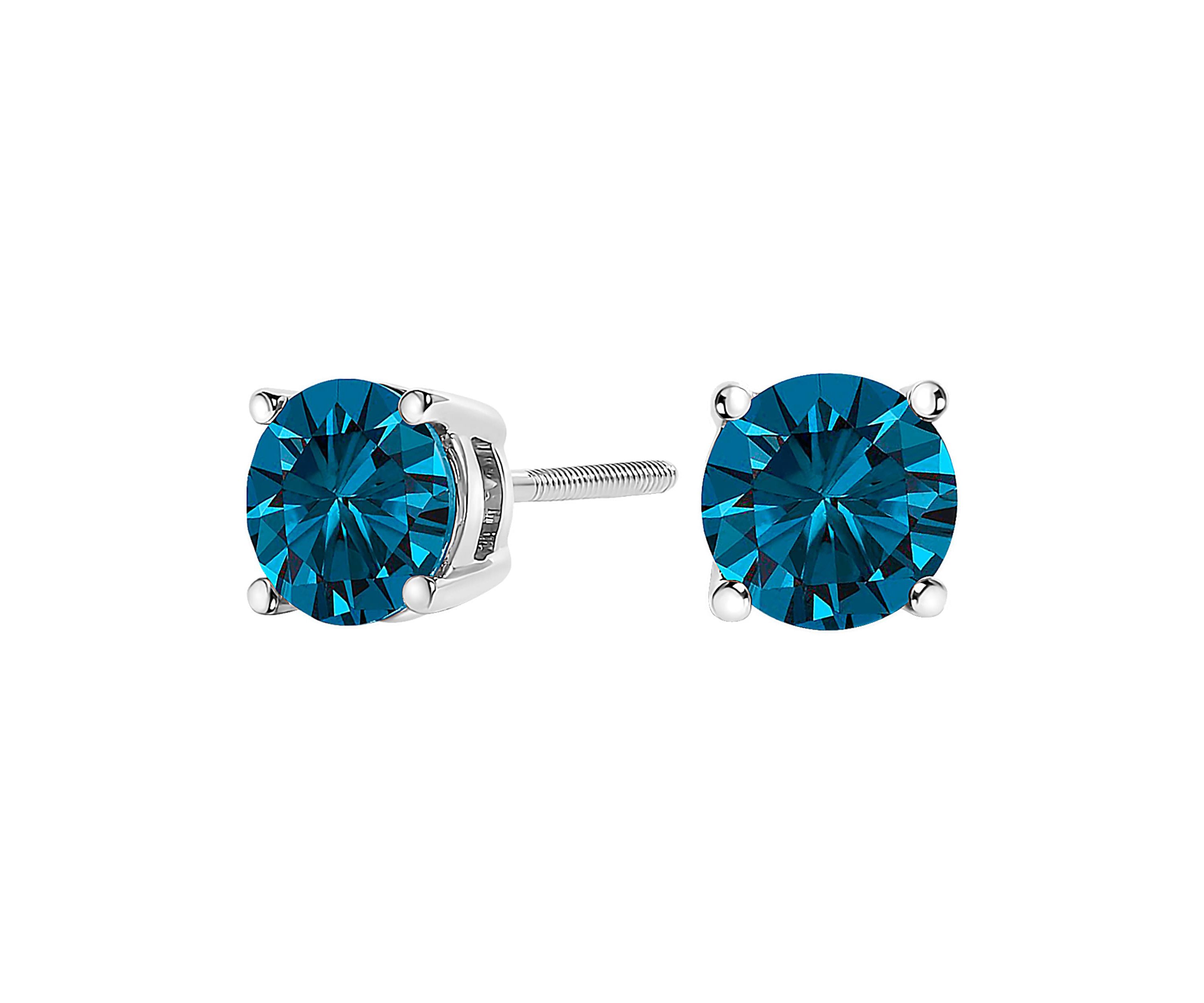 Lab Created 14K Gold 1.0 Cttw Blue Lab Grown Diamond Stud Earrings with Screw Backs
