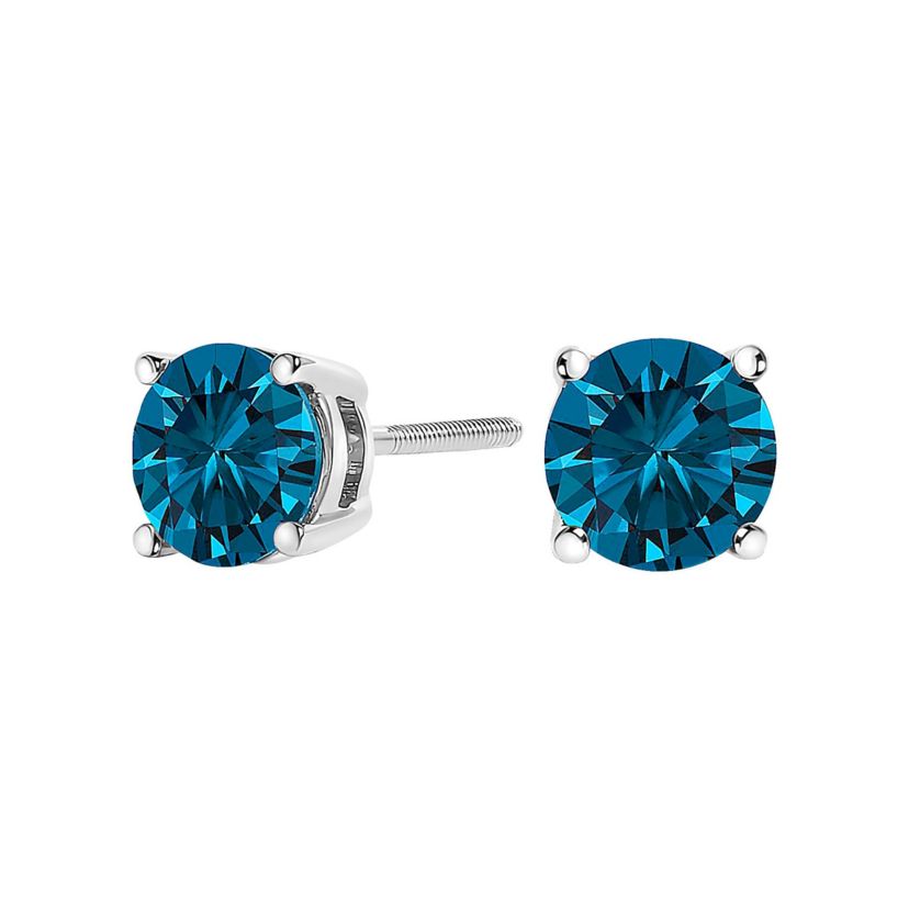 Lab Created 14K Gold 1.0 Cttw Blue Lab Grown Diamond Stud Earrings with Screw Backs