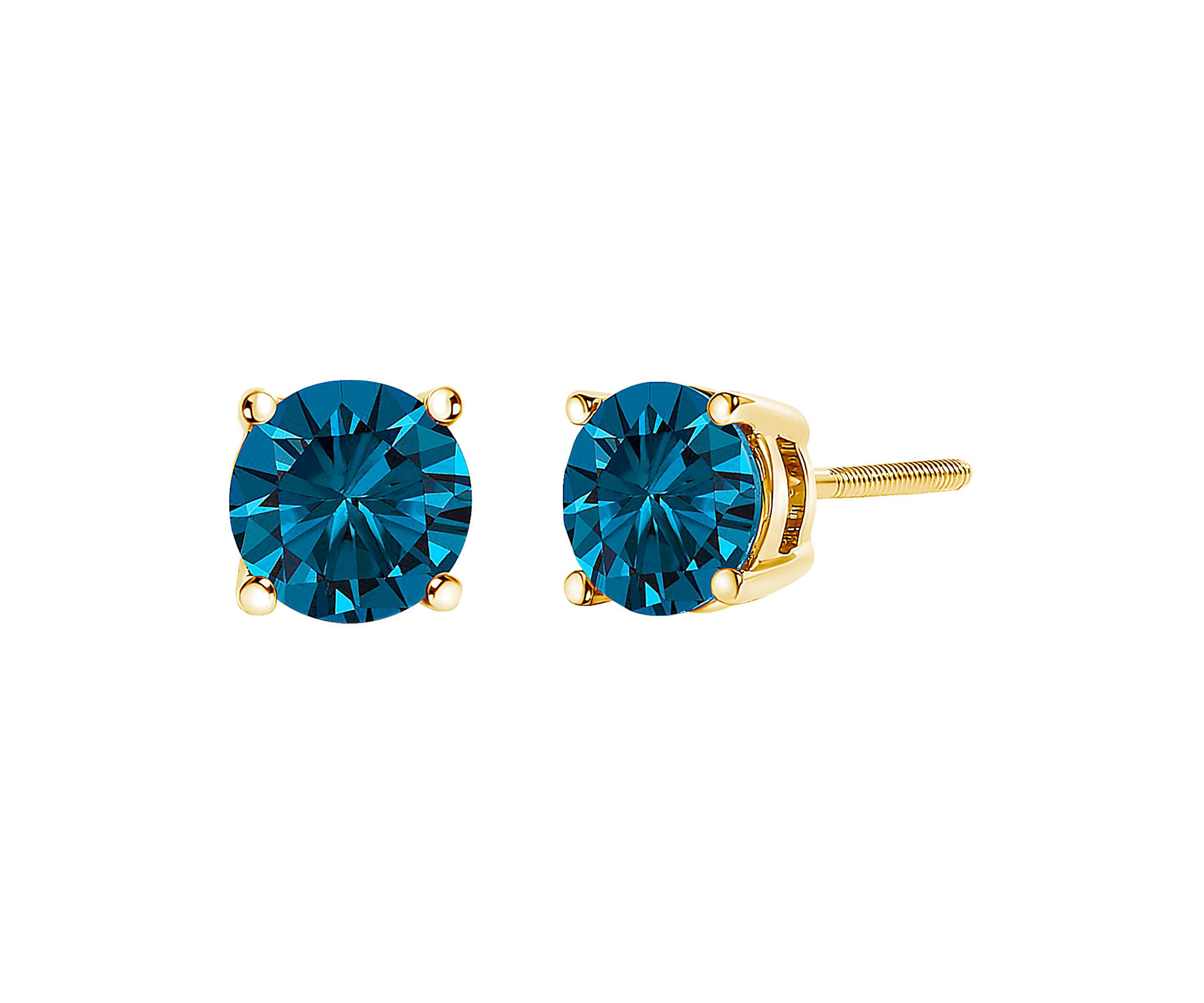 Lab Created 14K Gold 3.0 Cttw Blue Lab Grown Diamond Stud Earrings with Screw Backs