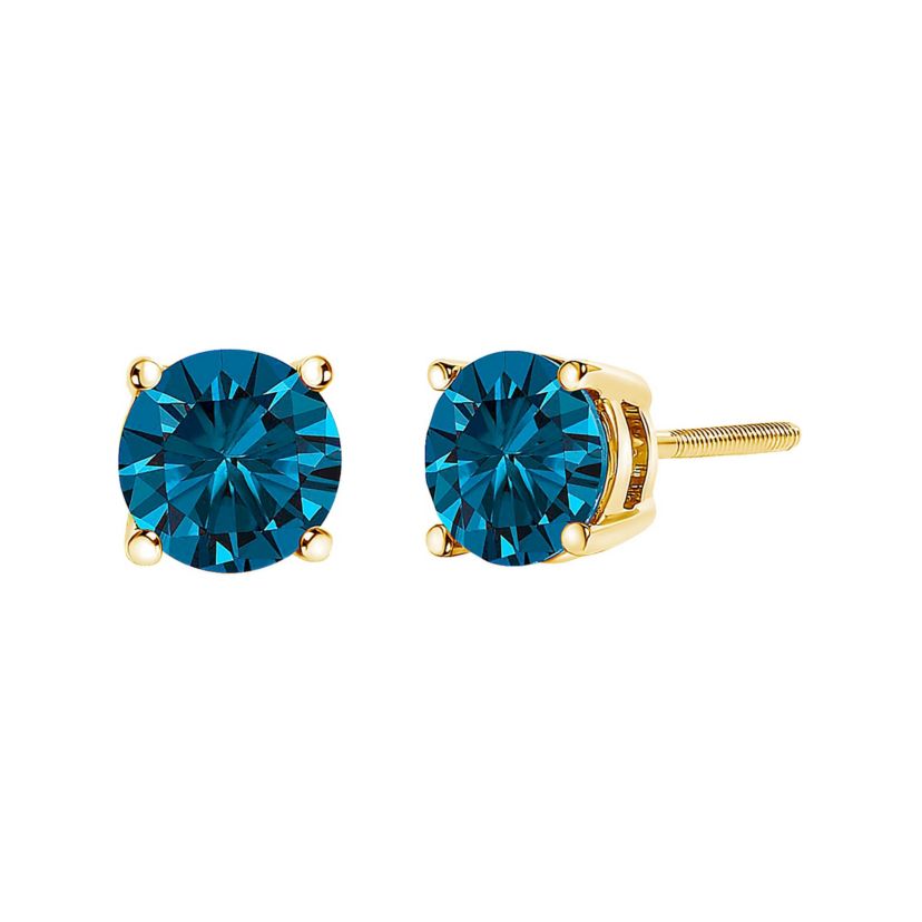 Lab Created 14K Gold 3.0 Cttw Blue Lab Grown Diamond Stud Earrings with Screw Backs