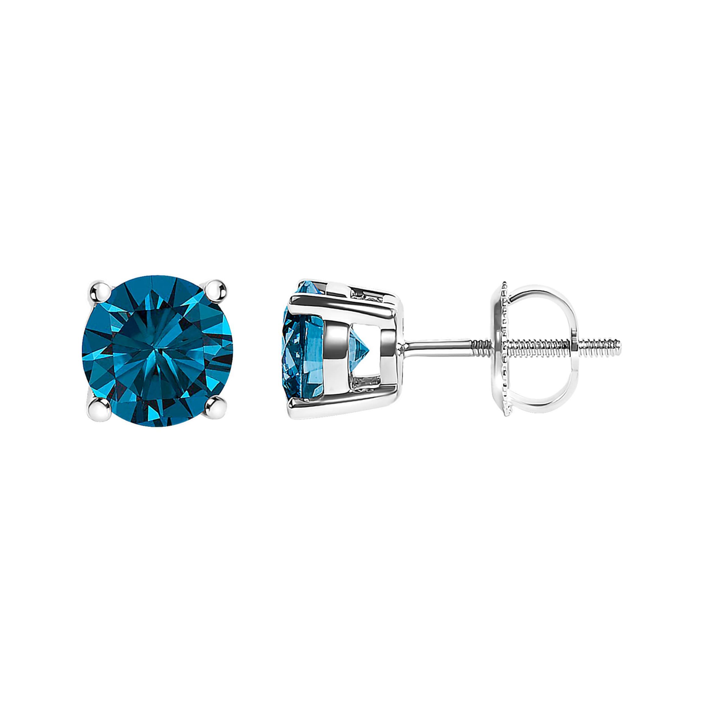 Lab Created 14K Gold 3.0 Cttw Blue Lab Grown Diamond Stud Earrings with Screw Backs