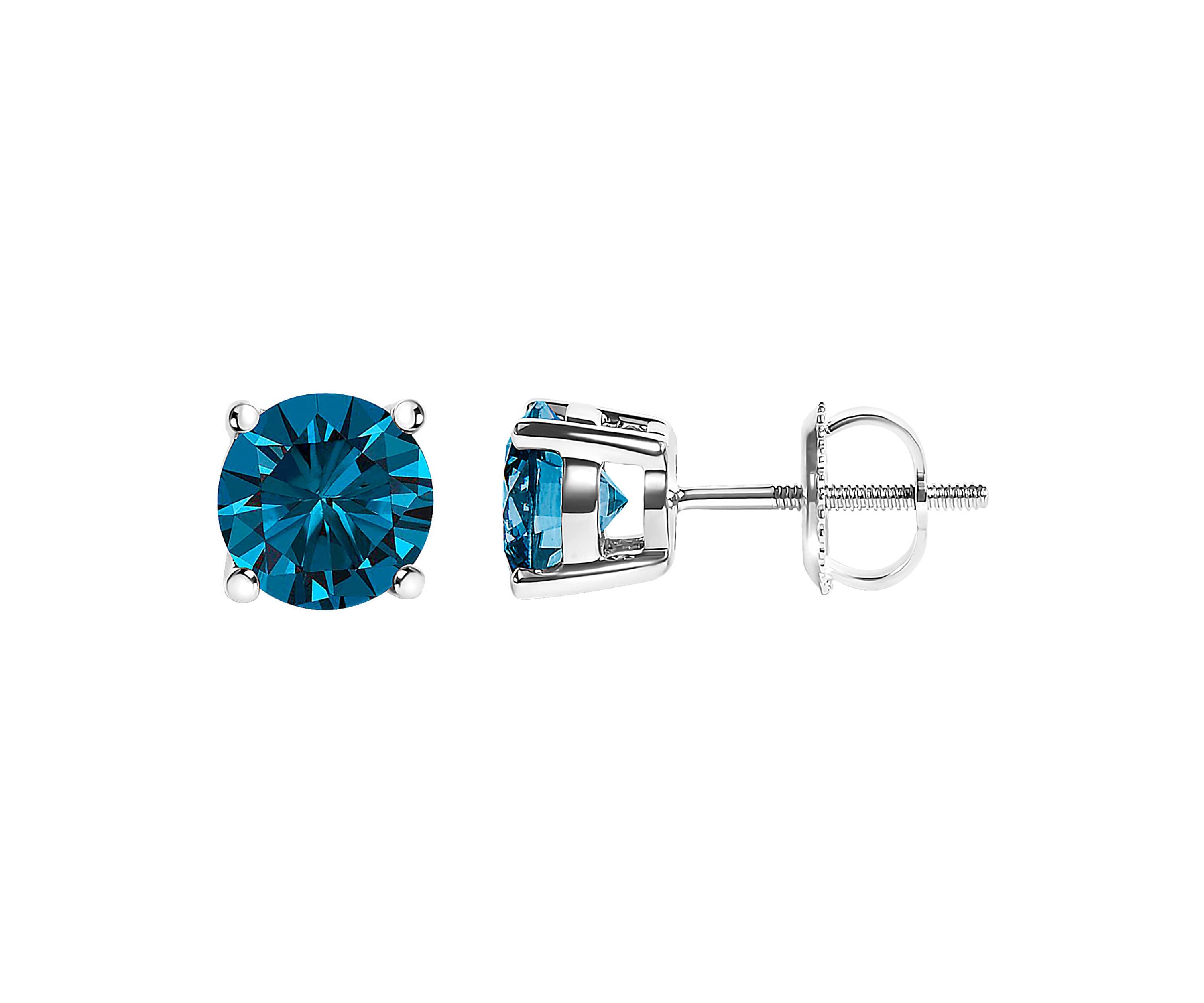 Lab Created 14K Gold 1.0 Cttw Blue Lab Grown Diamond Stud Earrings with Screw Backs