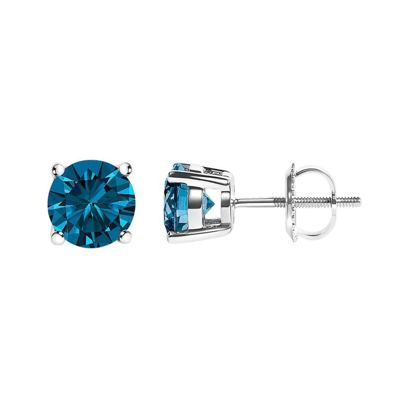 Lab Created 14K Gold 1.0 Cttw Blue Lab Grown Diamond Stud Earrings with Screw Backs