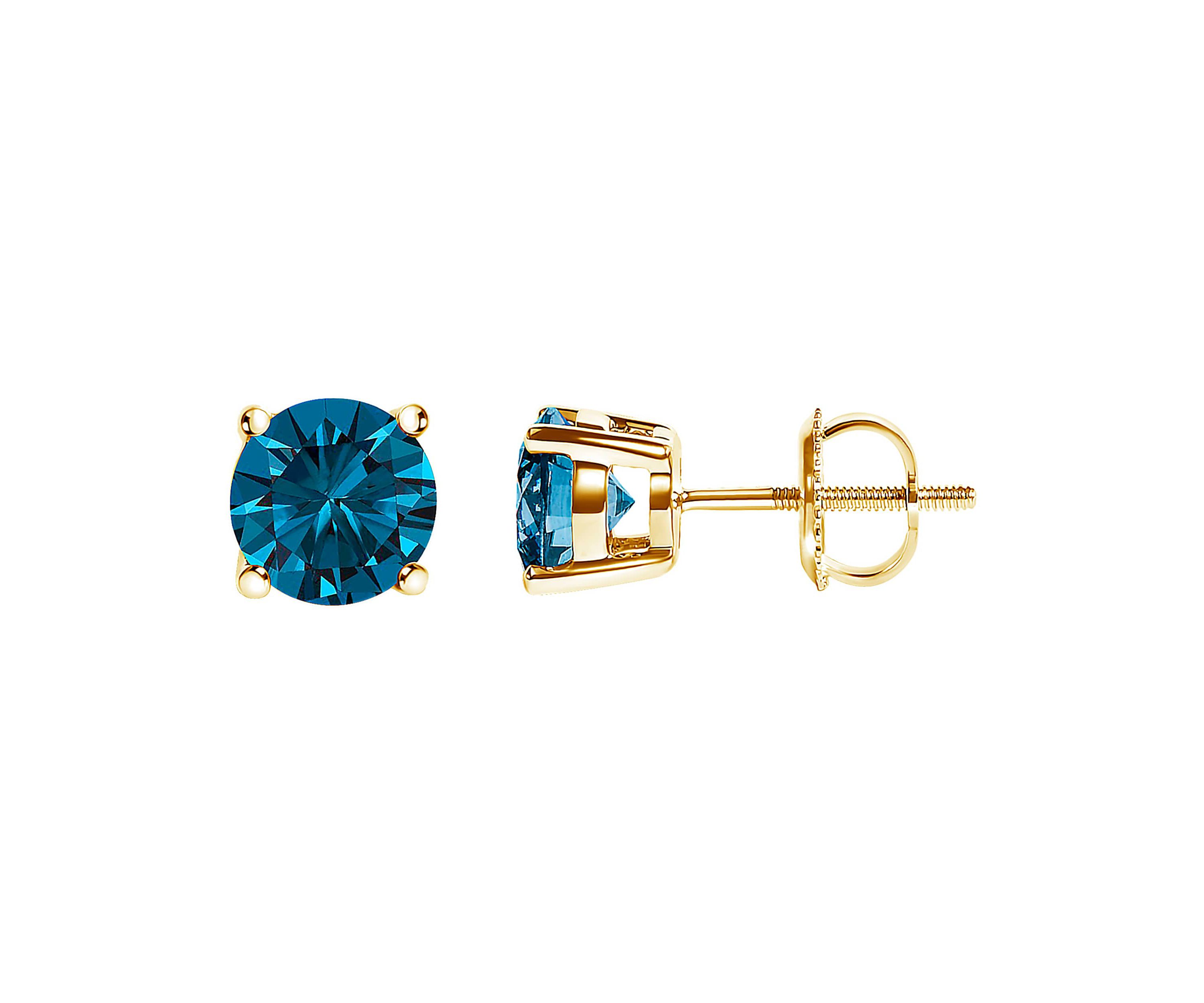 Lab Created 14K Gold 3.0 Cttw Blue Lab Grown Diamond Stud Earrings with Screw Backs