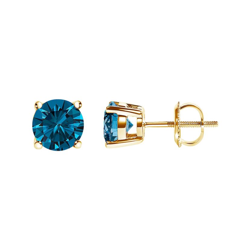 Lab Created 14K Gold 3.0 Cttw Blue Lab Grown Diamond Stud Earrings with Screw Backs
