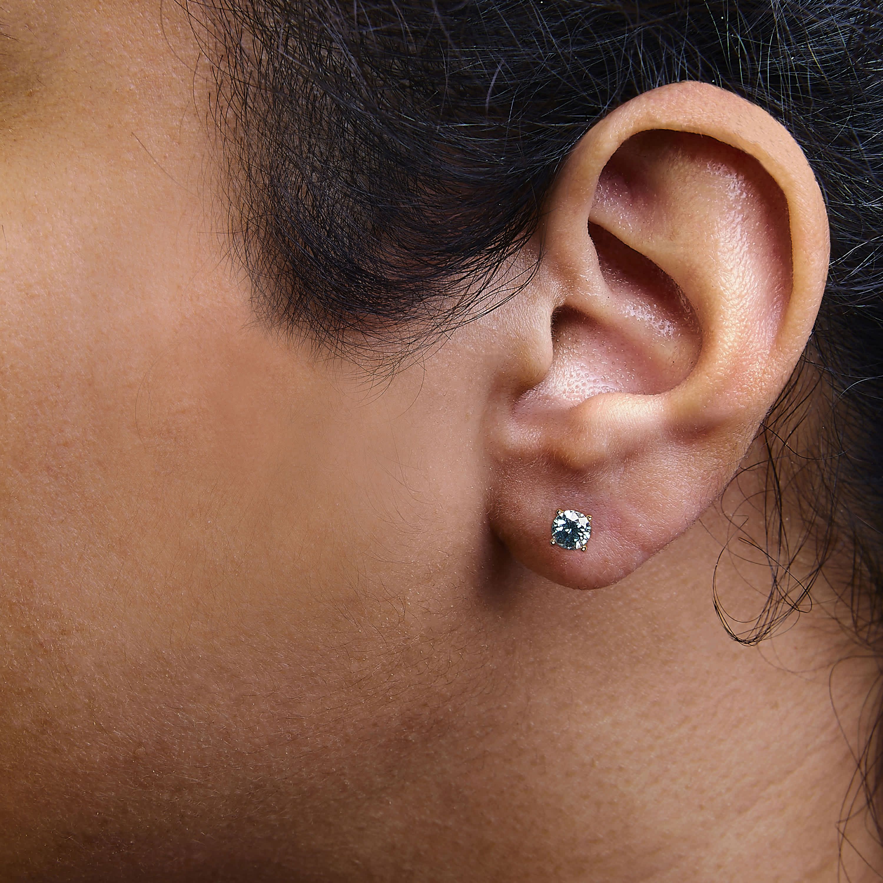 Lab Created 14K Gold 3.0 Cttw Blue Lab Grown Diamond Stud Earrings with Screw Backs