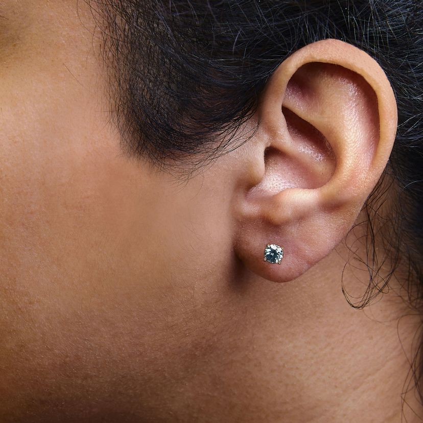 Lab Created 14K Gold 3.0 Cttw Blue Lab Grown Diamond Stud Earrings with Screw Backs