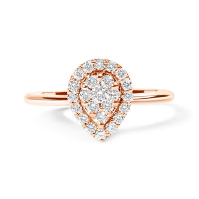 Haus of Brilliance 10K Rose Gold 3/8 Cttw Composite Diamond Pear Shaped Halo Promise Ring