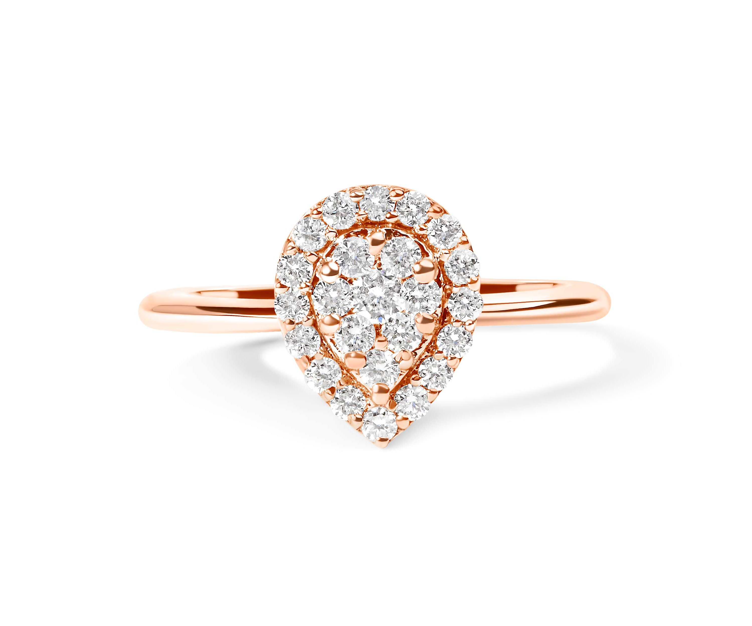 10K Rose Gold 3/8 Cttw Composite Diamond Pear Shaped Halo Promise Ring
