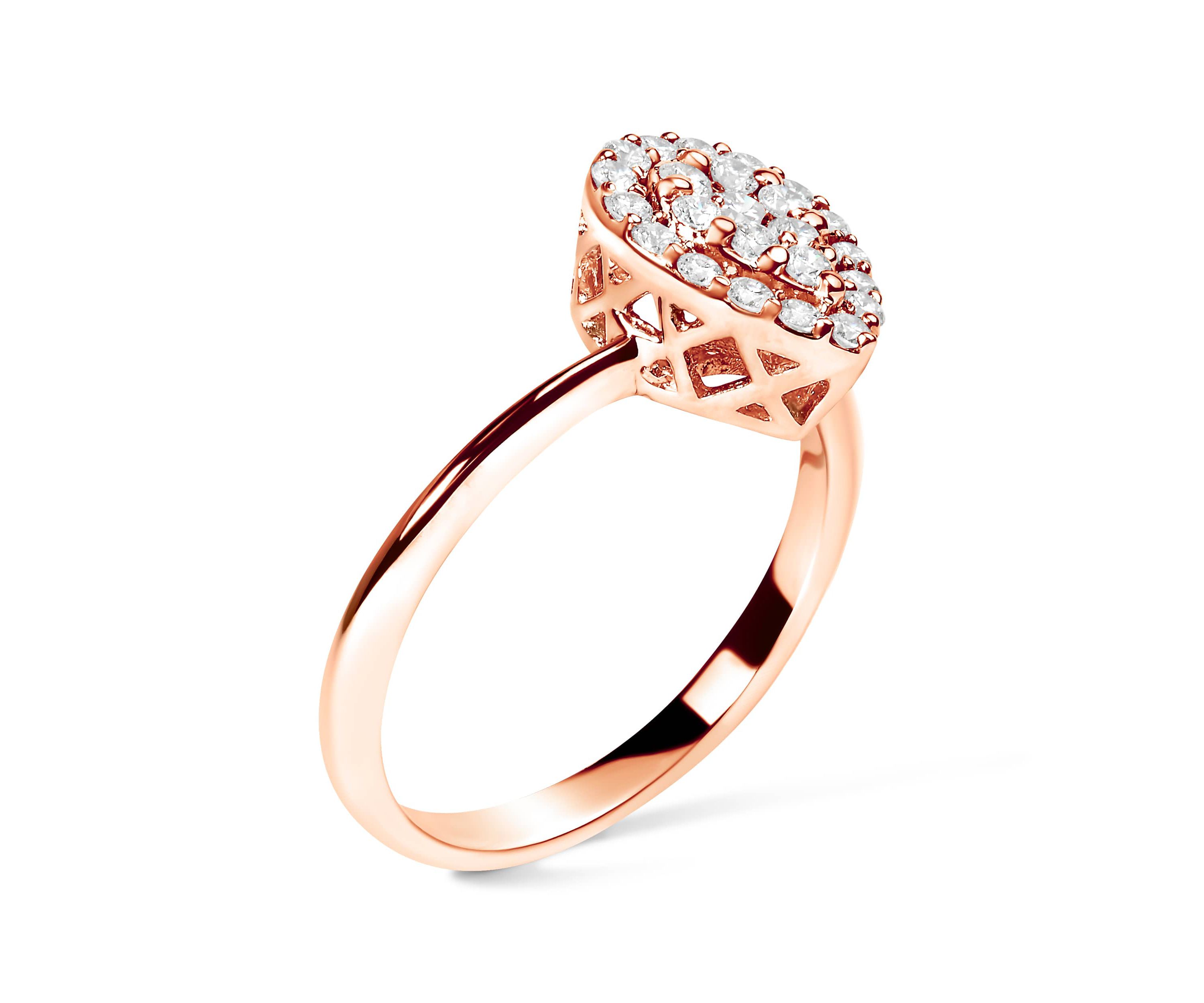 10K Rose Gold 3/8 Cttw Composite Diamond Pear Shaped Halo Promise Ring