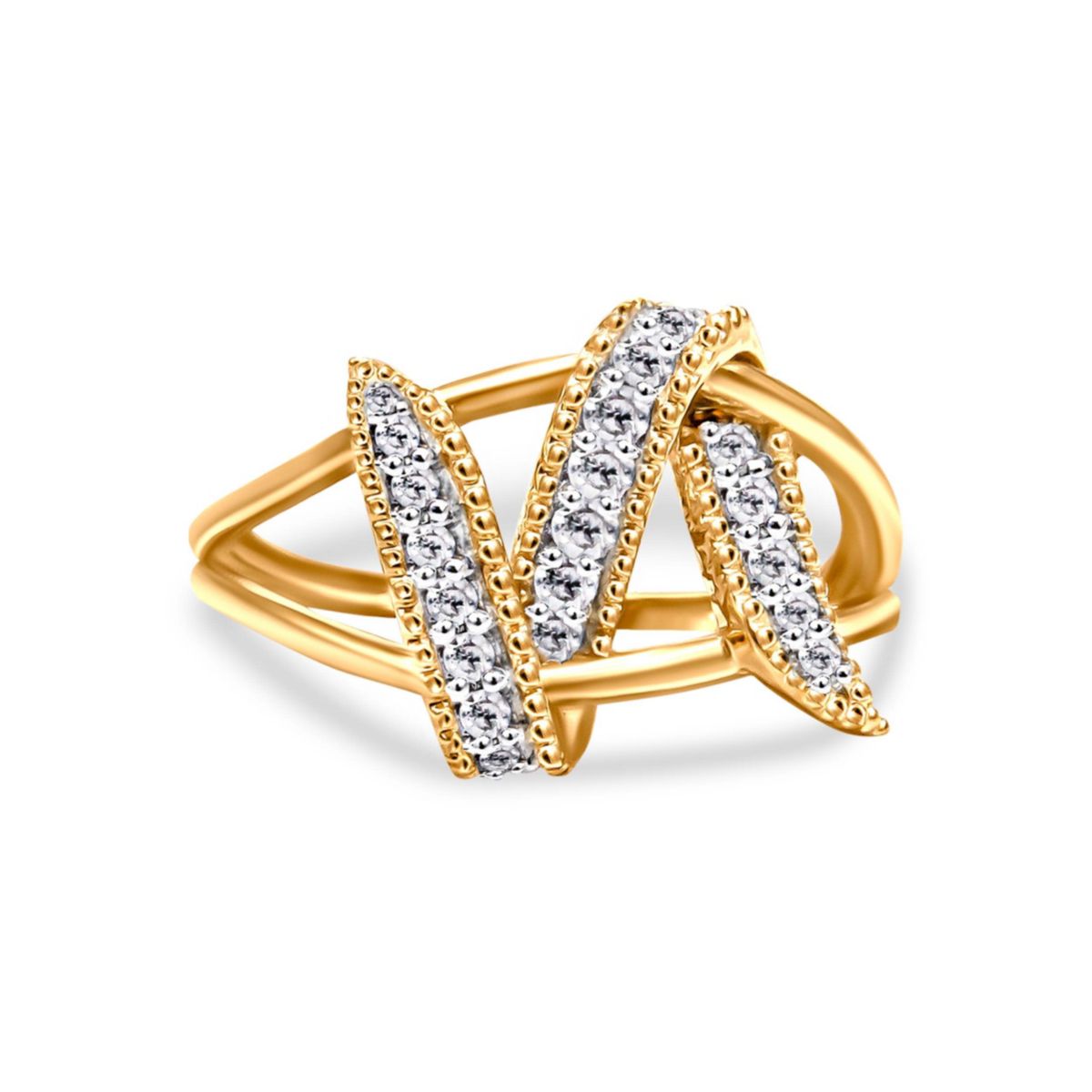 14K Yellow Gold Plated Sterling Silver 1/4 Ctw Diamond Interlocking Bypass Ring