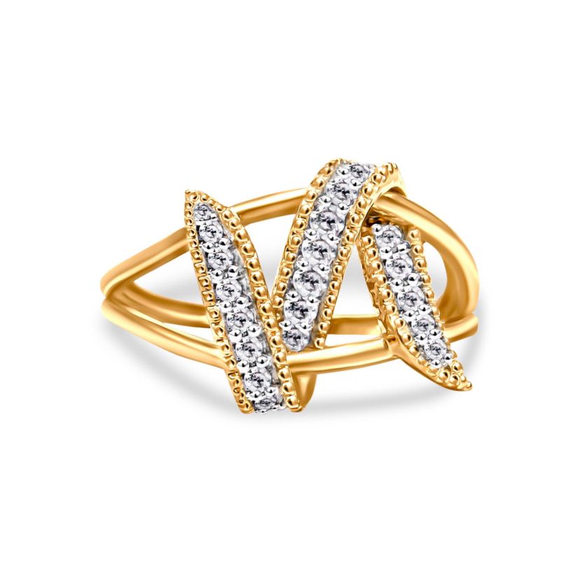 14K Yellow Gold Plated Sterling Silver 1/4 Ctw Diamond Interlocking Bypass Ring