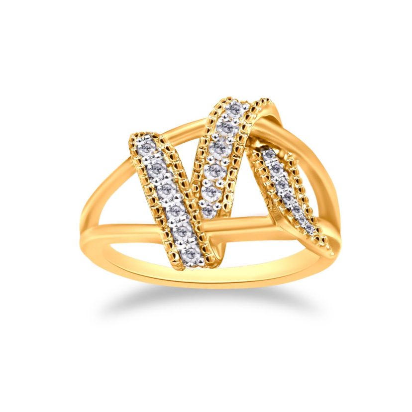 14K Yellow Gold Plated Sterling Silver 1/4 Ctw Diamond Interlocking Bypass Ring