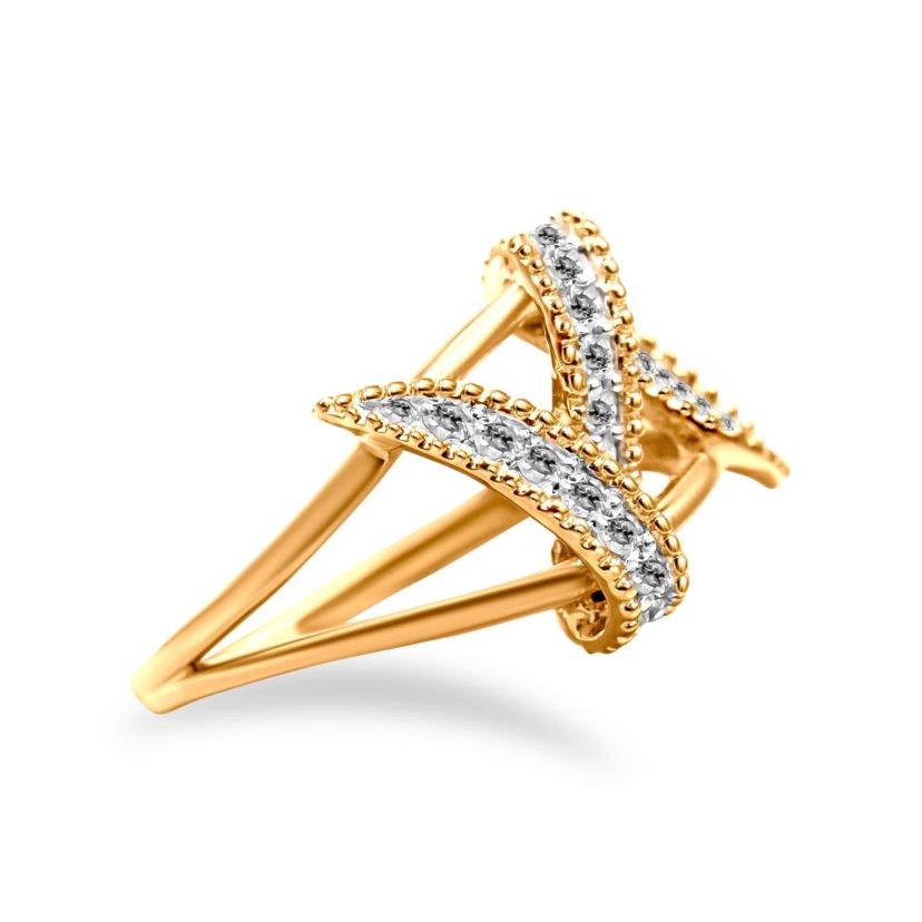 14K Yellow Gold Plated Sterling Silver 1/4 Ctw Diamond Interlocking Bypass Ring