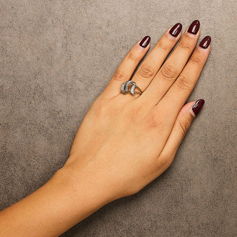 14K Yellow Gold Plated Sterling Silver 1/4 Ctw Diamond Interlocking Bypass Ring
