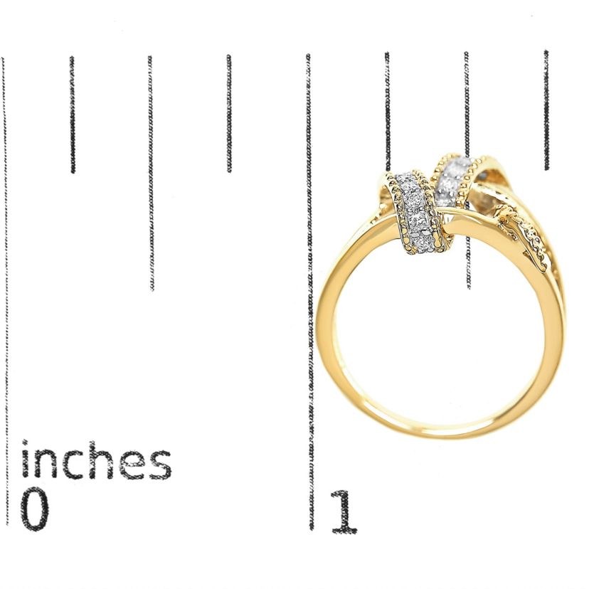 14K Yellow Gold Plated Sterling Silver 1/4 Ctw Diamond Interlocking Bypass Ring