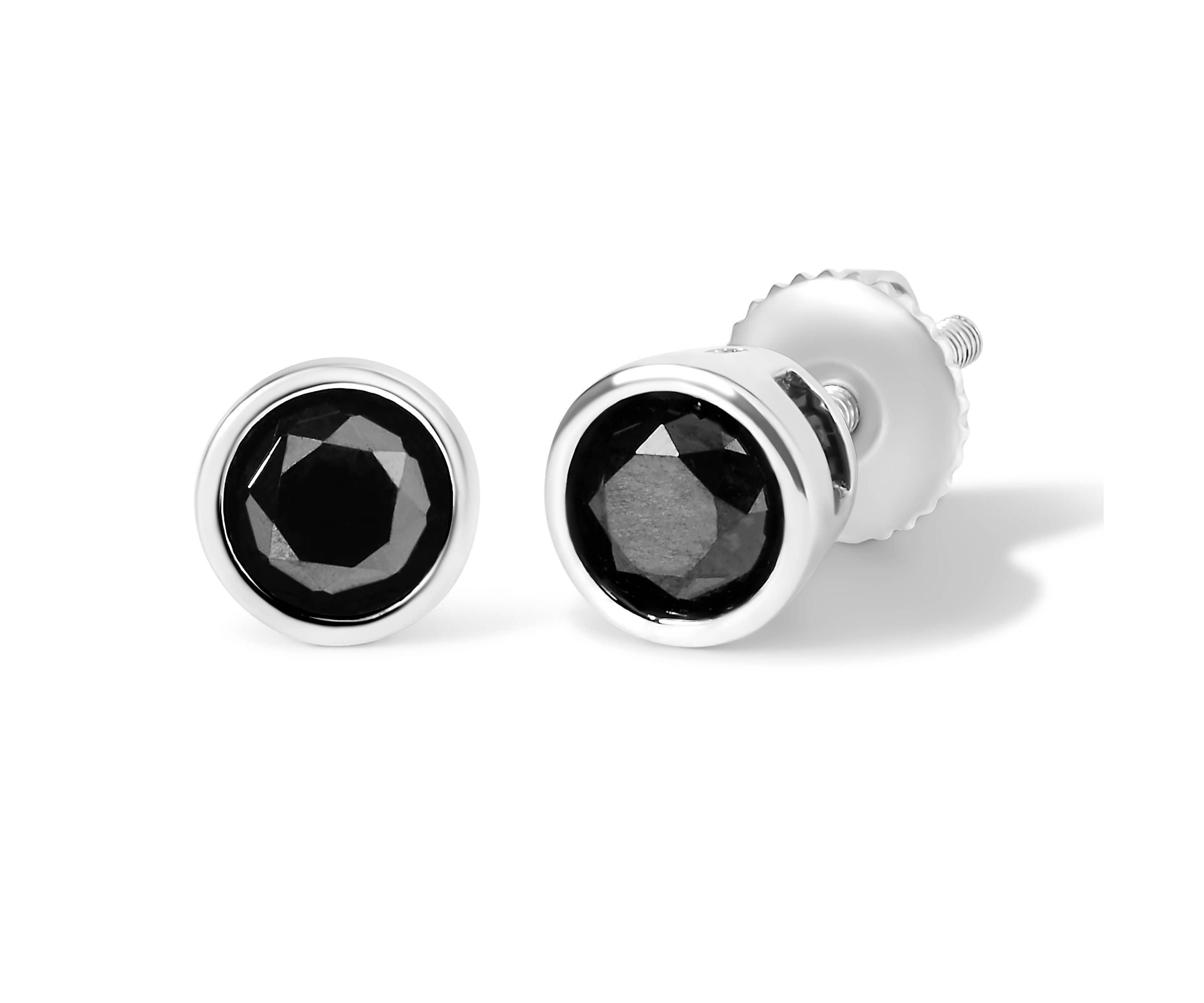 .925 Sterling Silver 1.00 Cttw Round Black Diamond Stud Earrings with