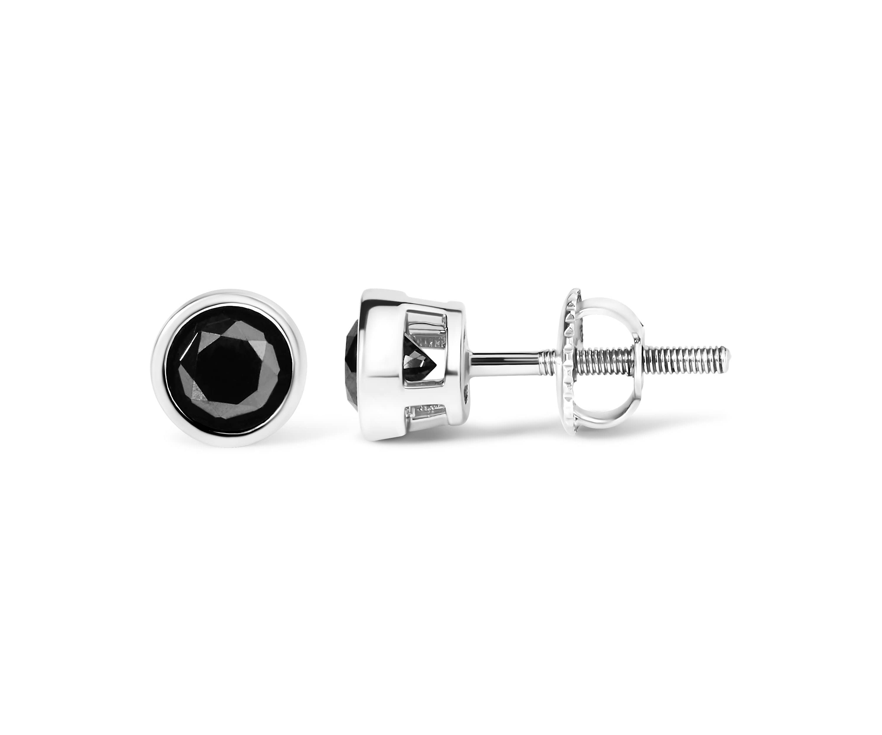 .925 Sterling Silver 1.00 Cttw Round Black Diamond Stud Earrings with