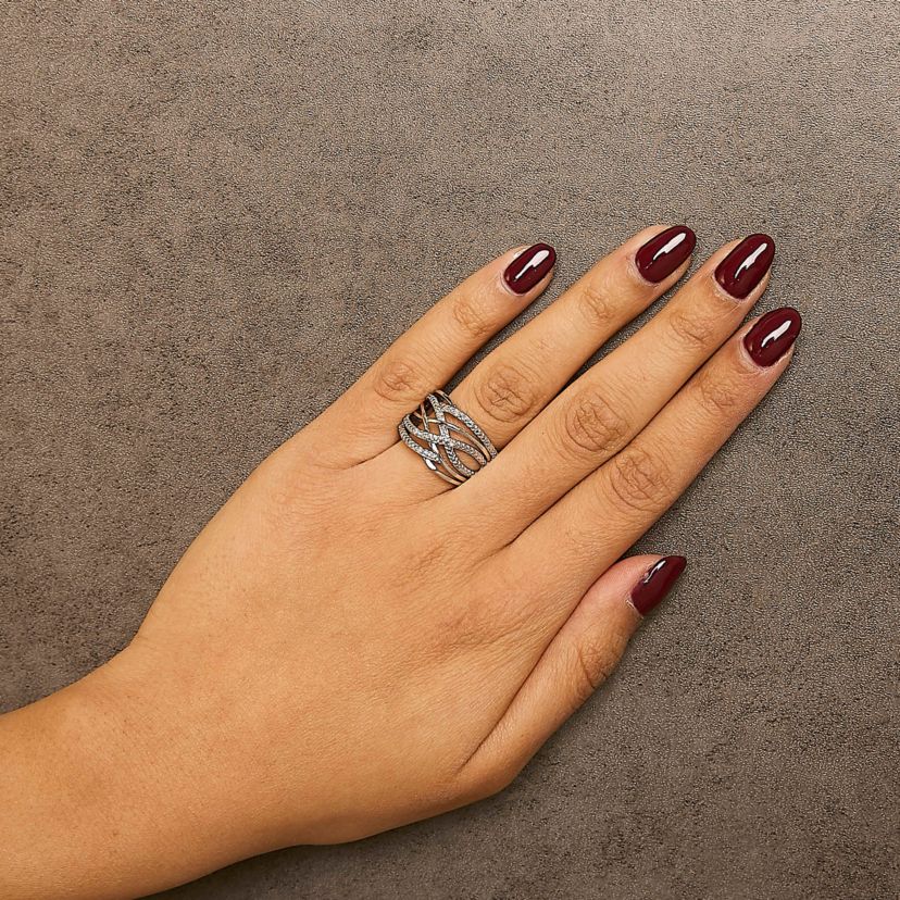 .925 Sterling Silver Diamond Accent Crossover Ring