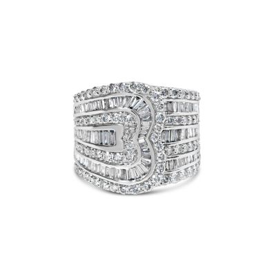 Haus of Brilliance 10K White Gold 2 1/2 Cttw Round and Baguette-Cut Diamond Multi-Row Bypass Ring