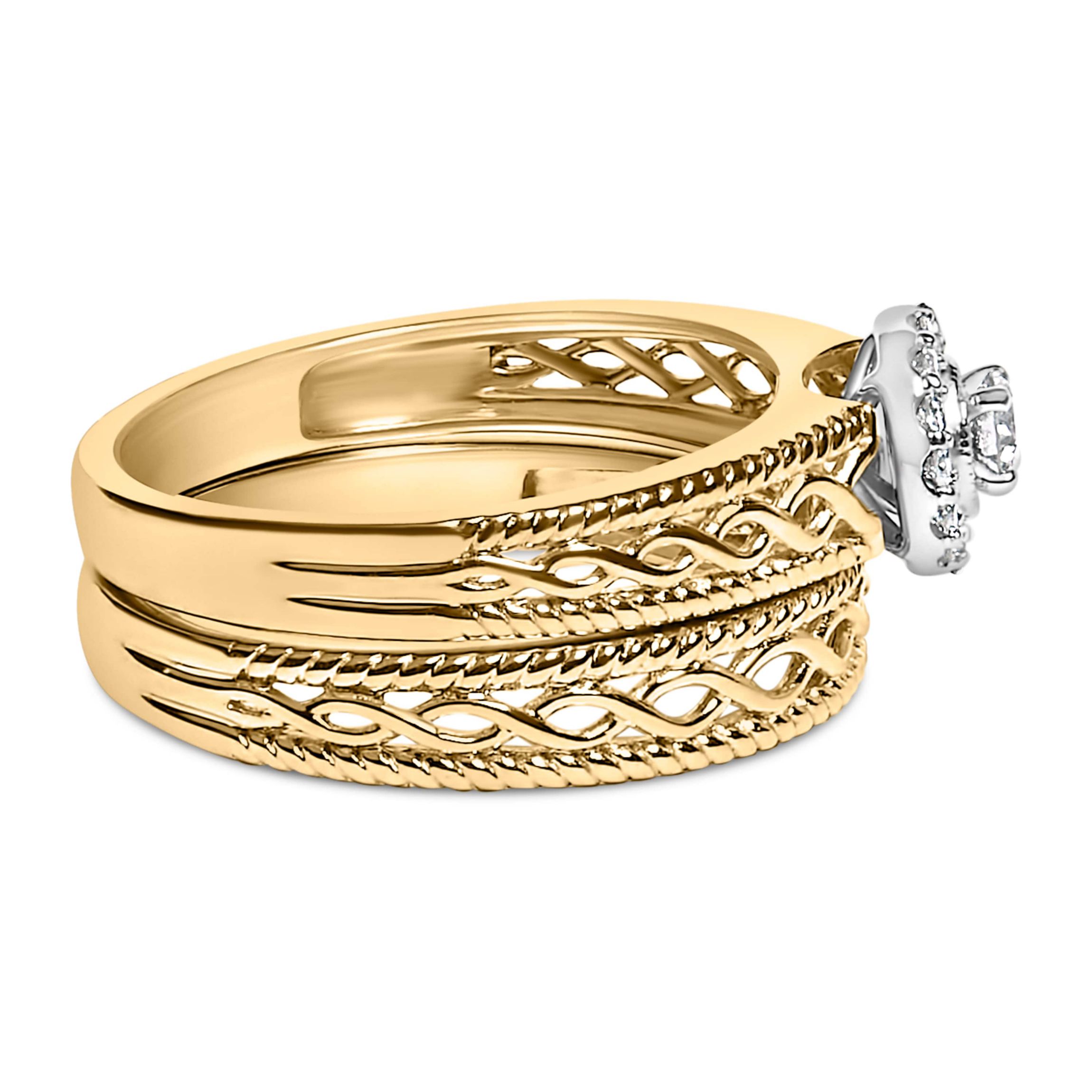 14K Yellow Gold Plated Silver 1/5 Cttw Diamond Halo Bridal Set