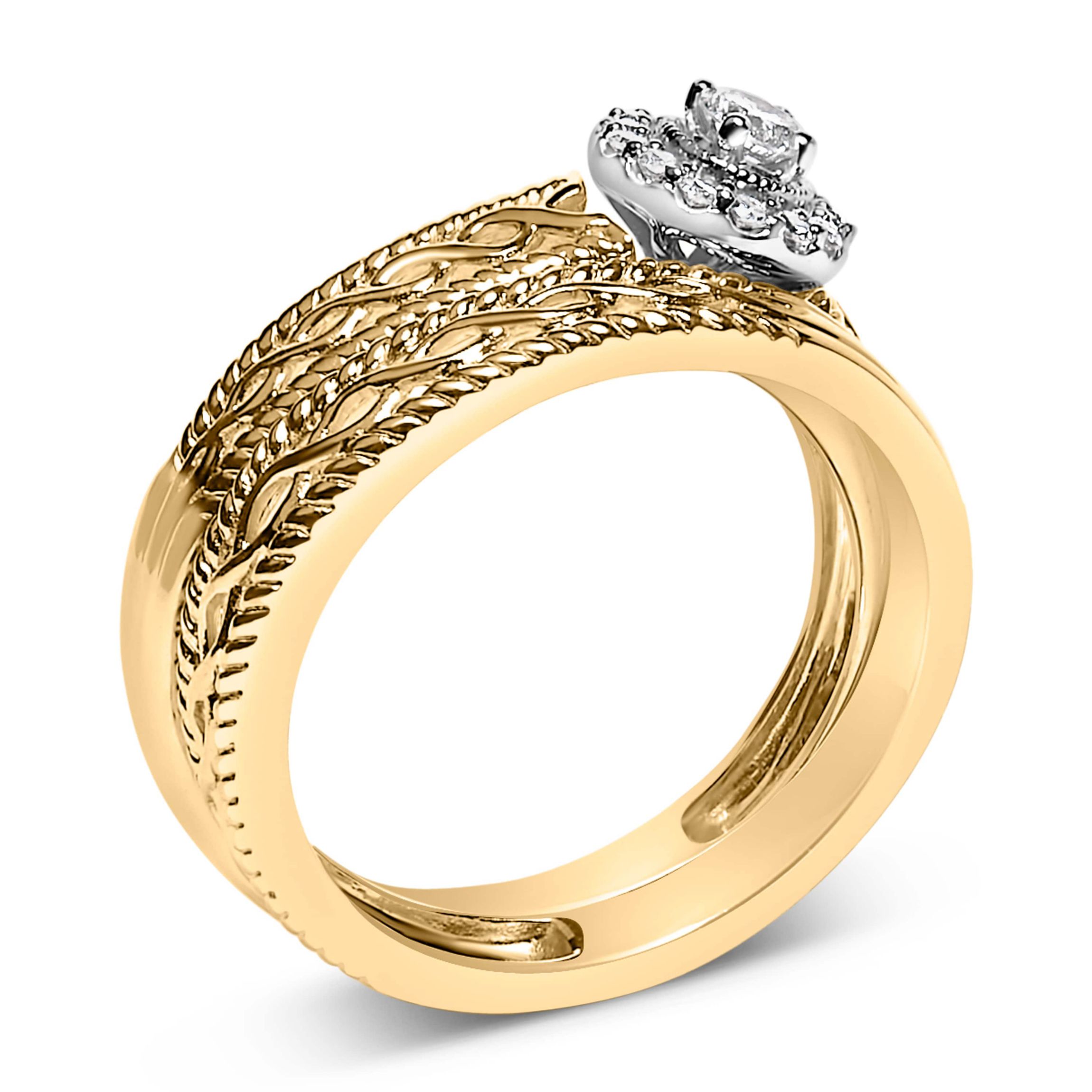 14K Yellow Gold Plated Silver 1/5 Cttw Diamond Halo Bridal Set
