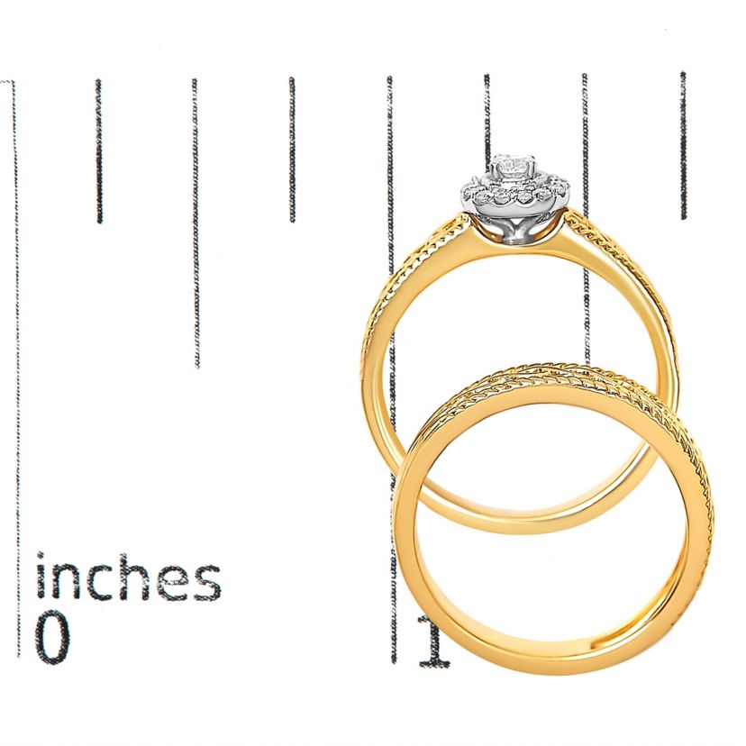 14K Yellow Gold Plated Silver 1/5 Cttw Diamond Halo Bridal Set