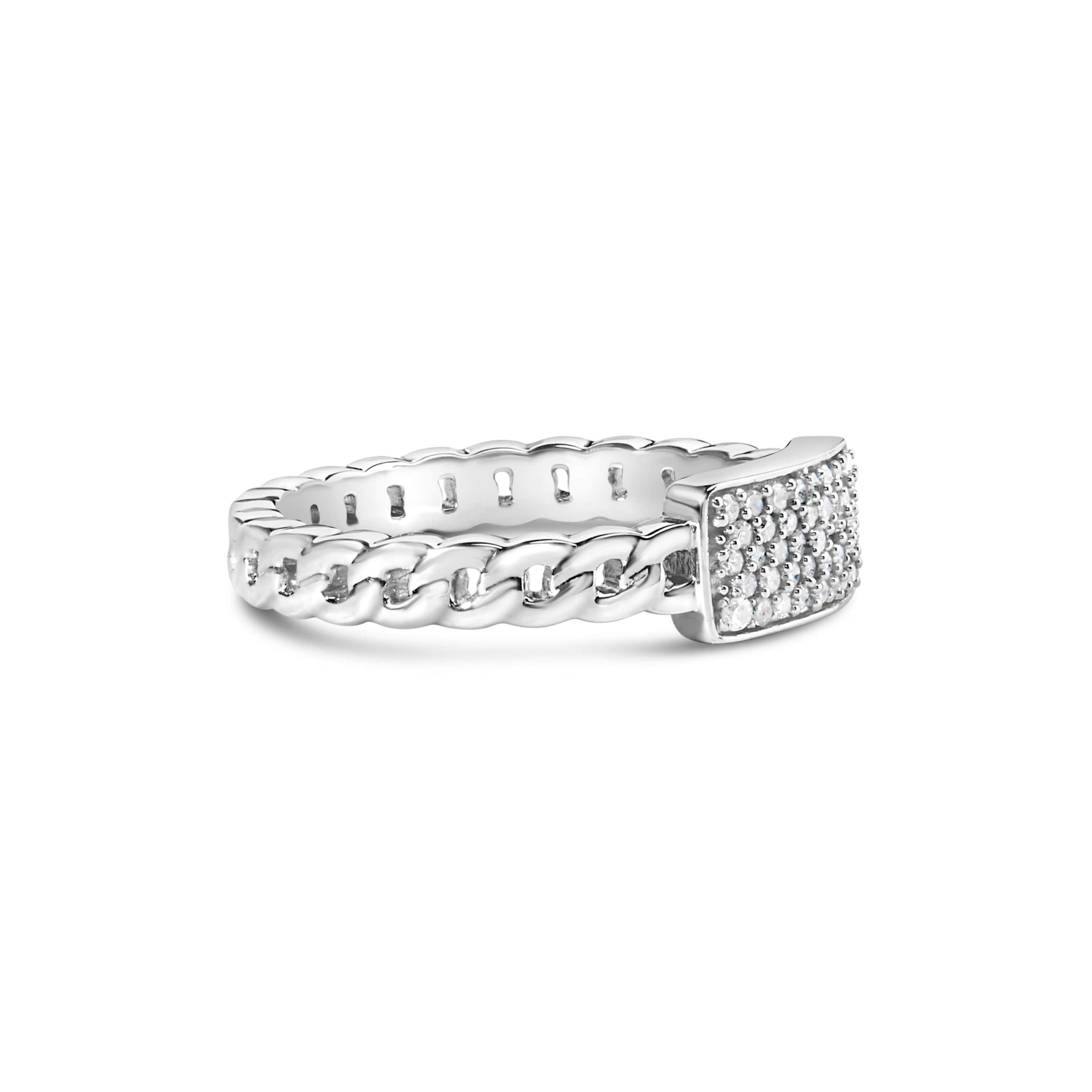 .925 Sterling Silver 1/5 Cttw Diamond ID and Cuban Link Band Ring