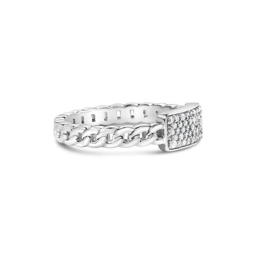 .925 Sterling Silver 1/5 Cttw Diamond ID and Cuban Link Band Ring