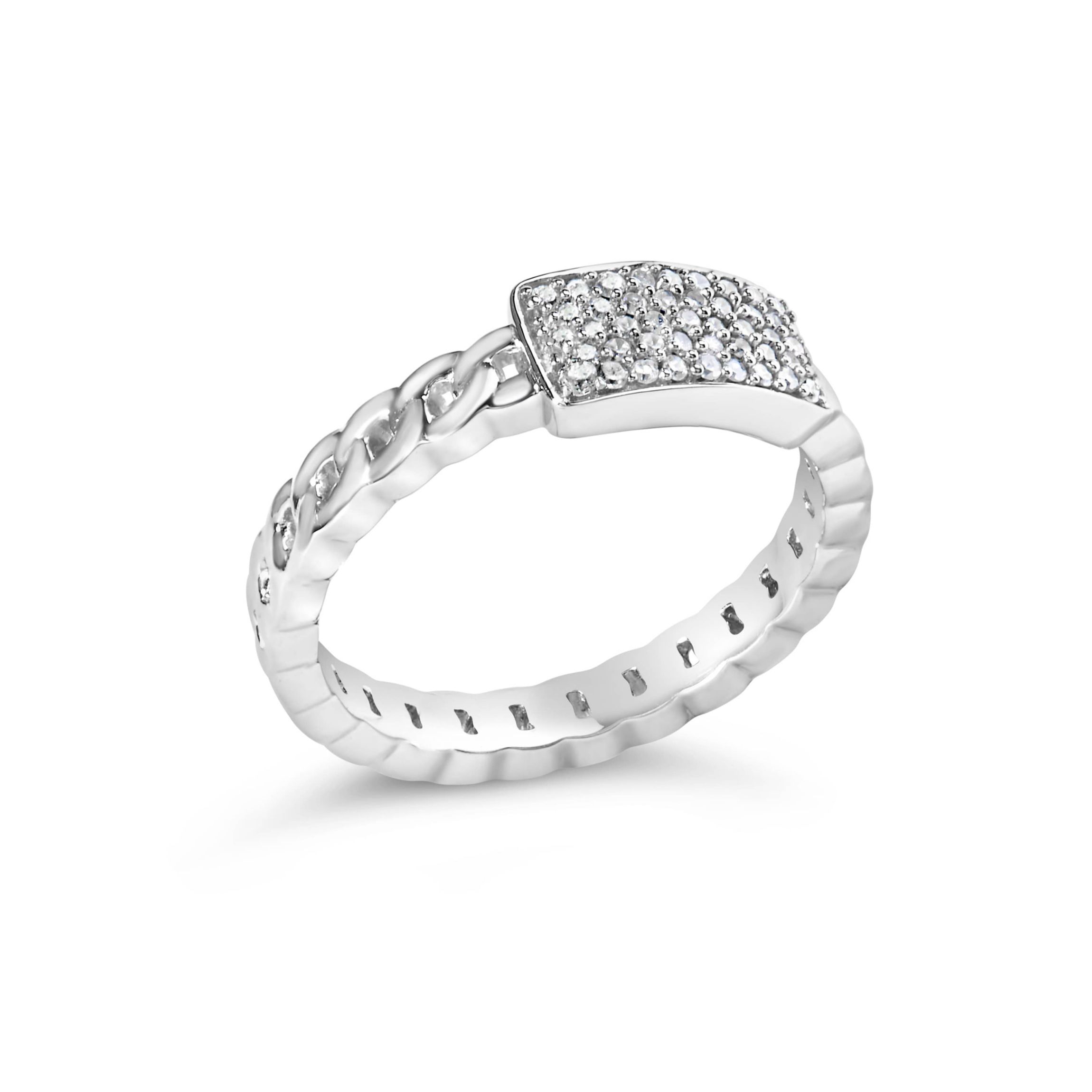 .925 Sterling Silver 1/5 Cttw Diamond ID and Cuban Link Band Ring
