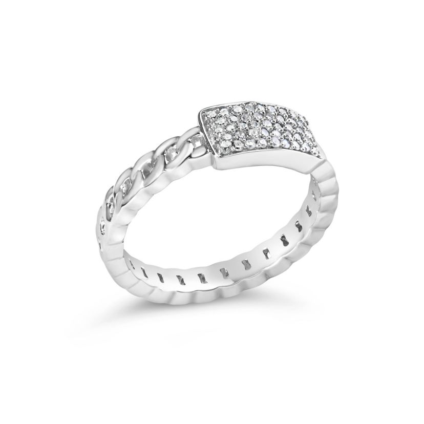 .925 Sterling Silver 1/5 Cttw Diamond ID and Cuban Link Band Ring