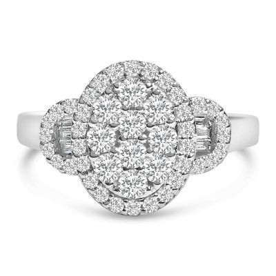 Haus of Brilliance 10K White Gold 1.0 Cttw Diamond Oval Cluster Halo Vintage-Inspired Art Deco Ring