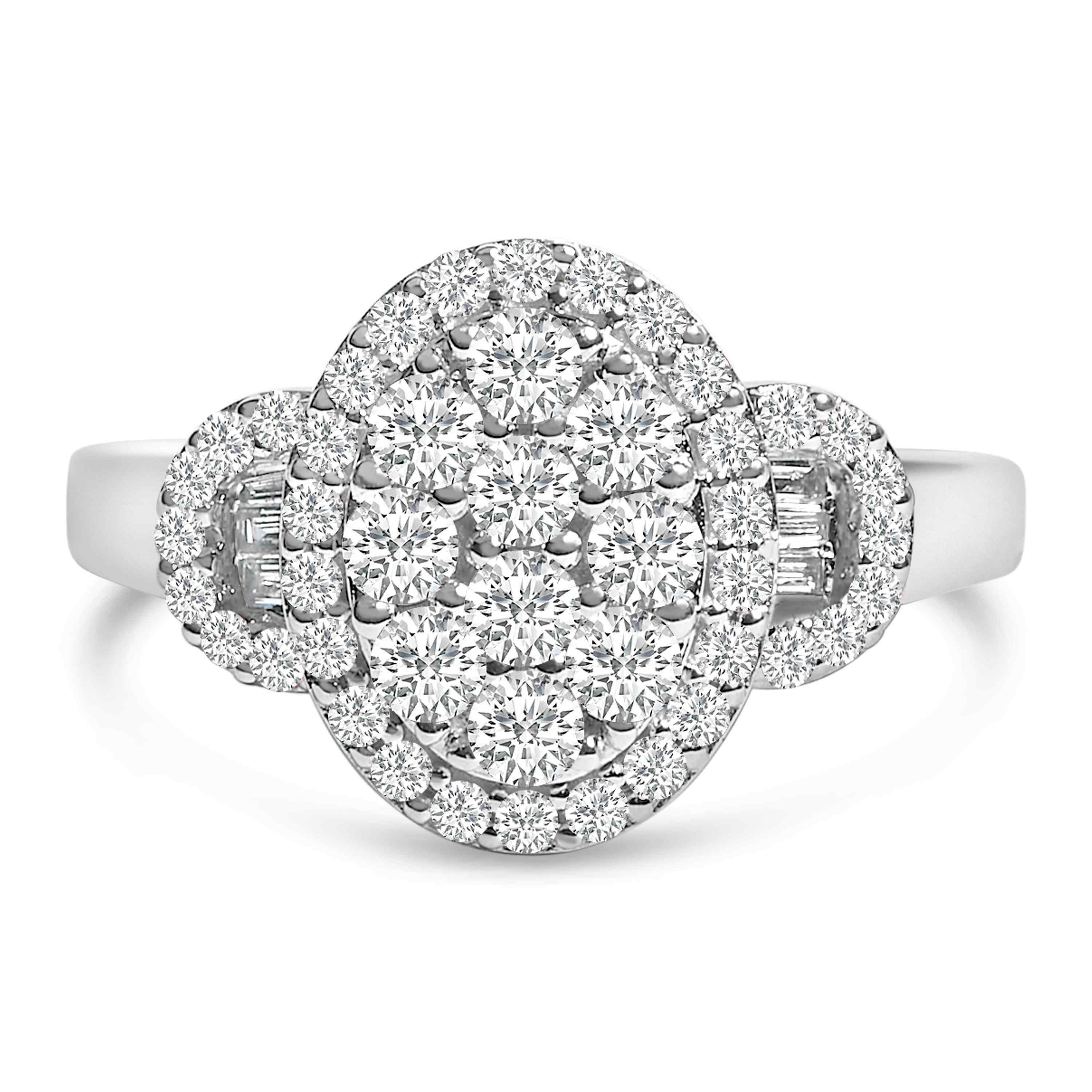 10K White Gold 1.0 Cttw Diamond Oval Cluster Halo Vintage-Inspired Art Deco Ring