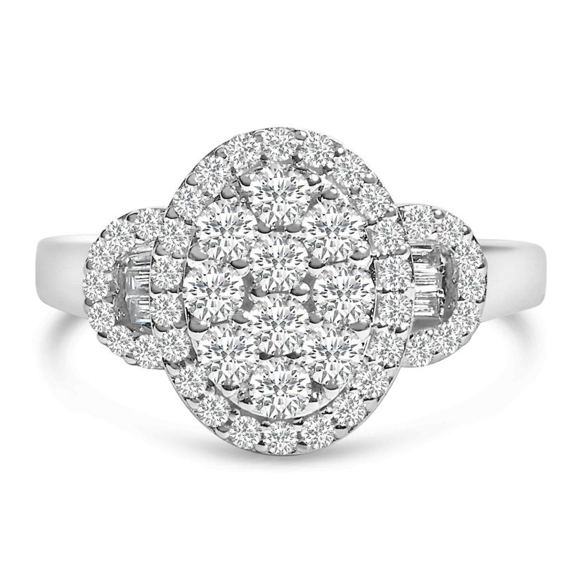 10K White Gold 1.0 Cttw Diamond Oval Cluster Halo Vintage-Inspired Art Deco Ring