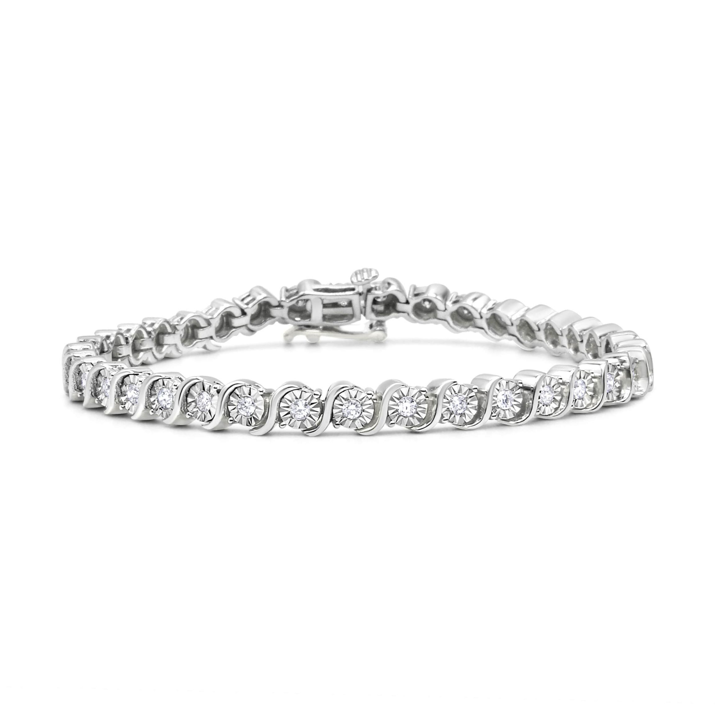 .925 Sterling Silver 1/4 Cttw Diamond and "S" Link Tennis Bracelet