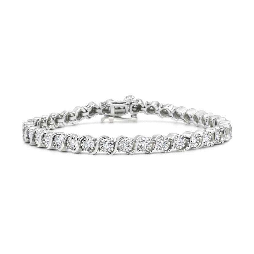 .925 Sterling Silver 1/4 Cttw Diamond and "S" Link Tennis Bracelet