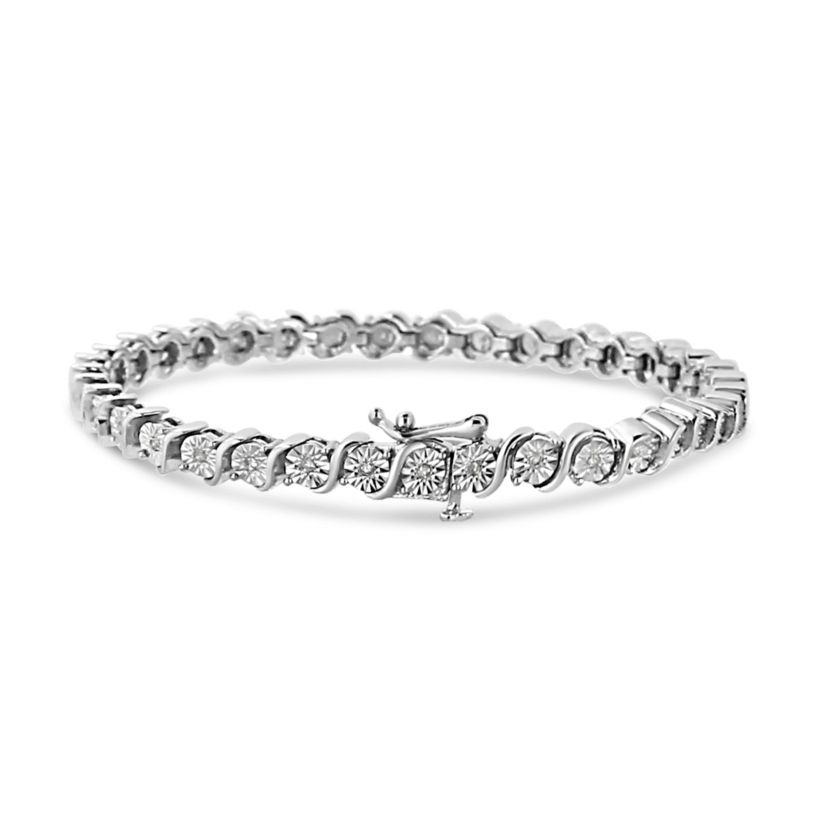 .925 Sterling Silver 1/4 Cttw Diamond and "S" Link Tennis Bracelet