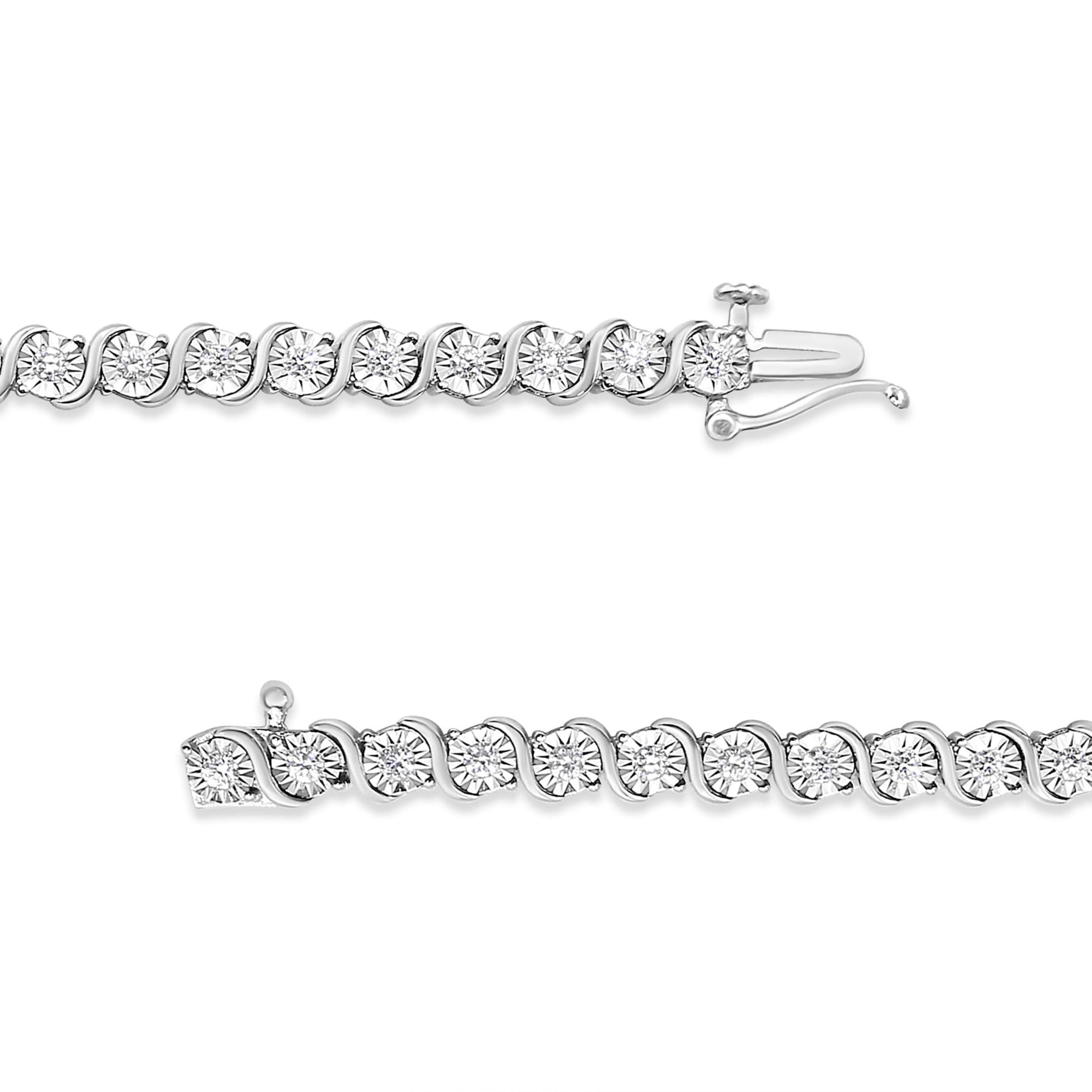 .925 Sterling Silver 1/4 Cttw Diamond and "S" Link Tennis Bracelet