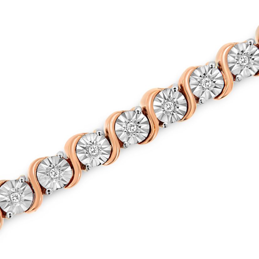 .925 Sterling Silver 1/4 Cttw Diamond and "S" Link Tennis Bracelet