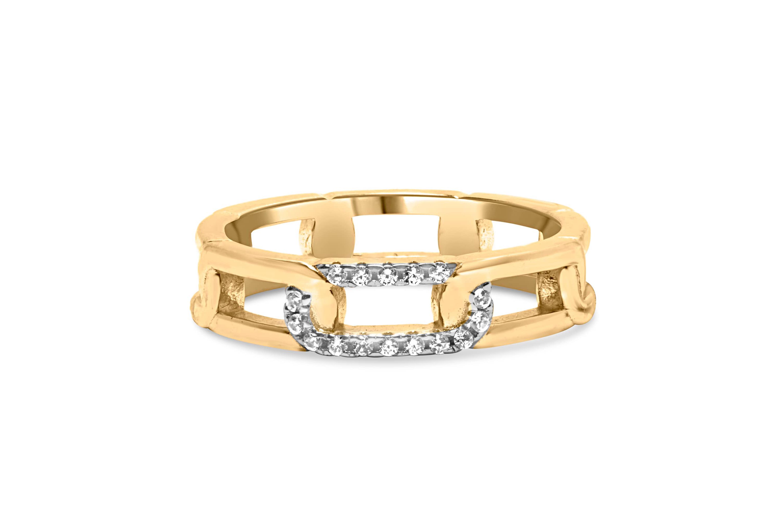 10K Yellow Gold Diamond Accent Paperclip Band Ring