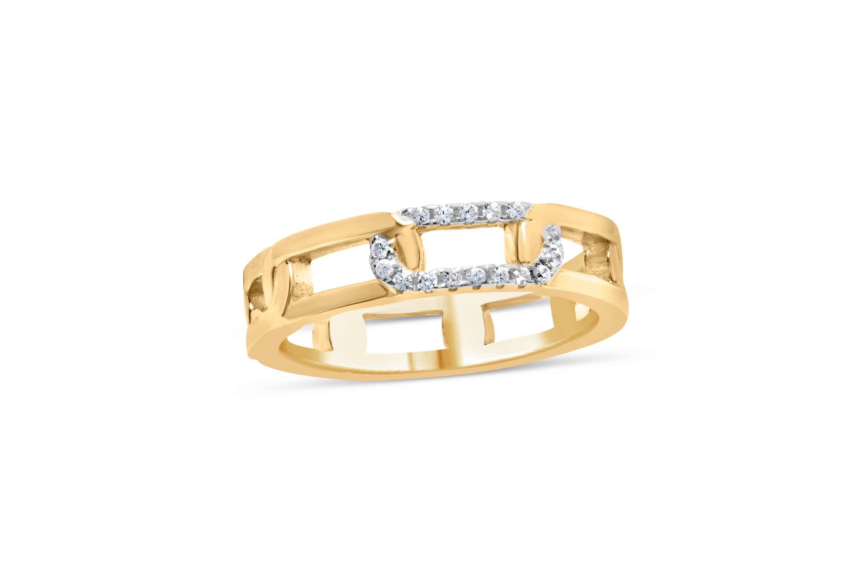 10K Yellow Gold Diamond Accent Paperclip Band Ring