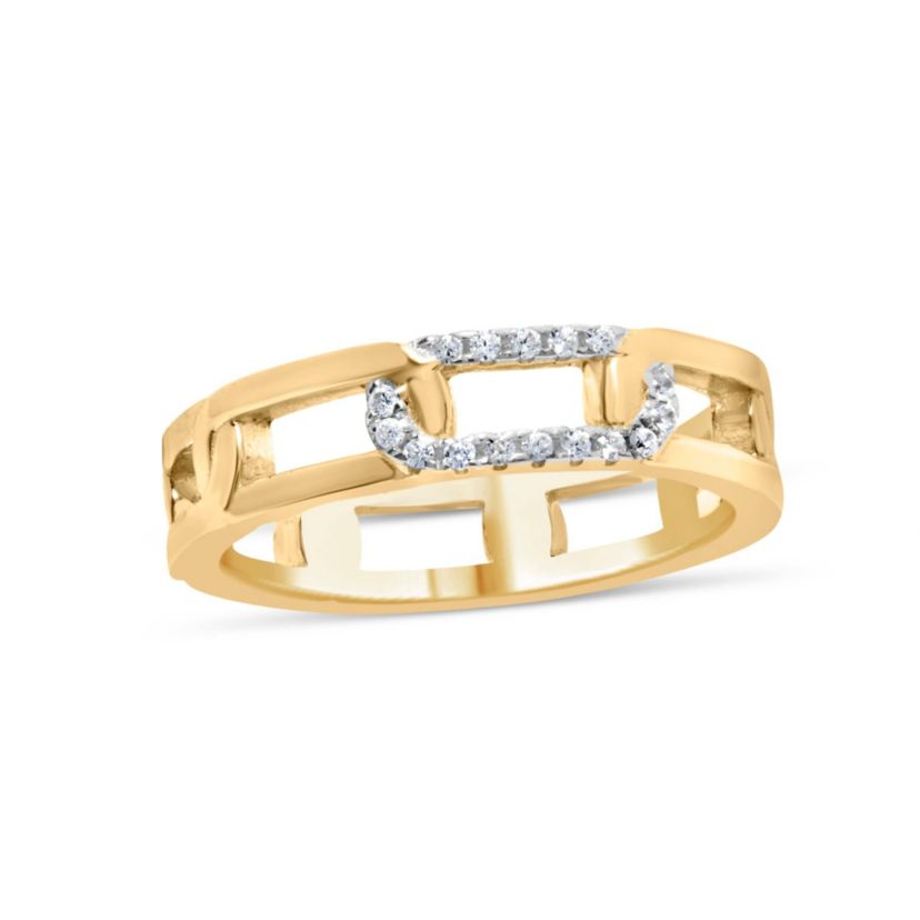 10K Yellow Gold Diamond Accent Paperclip Band Ring