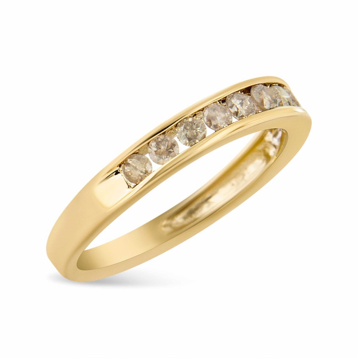 14K Yellow Gold Plated Silver 1/2 Cttw Champagne Diamond 11 Stone Band Ring