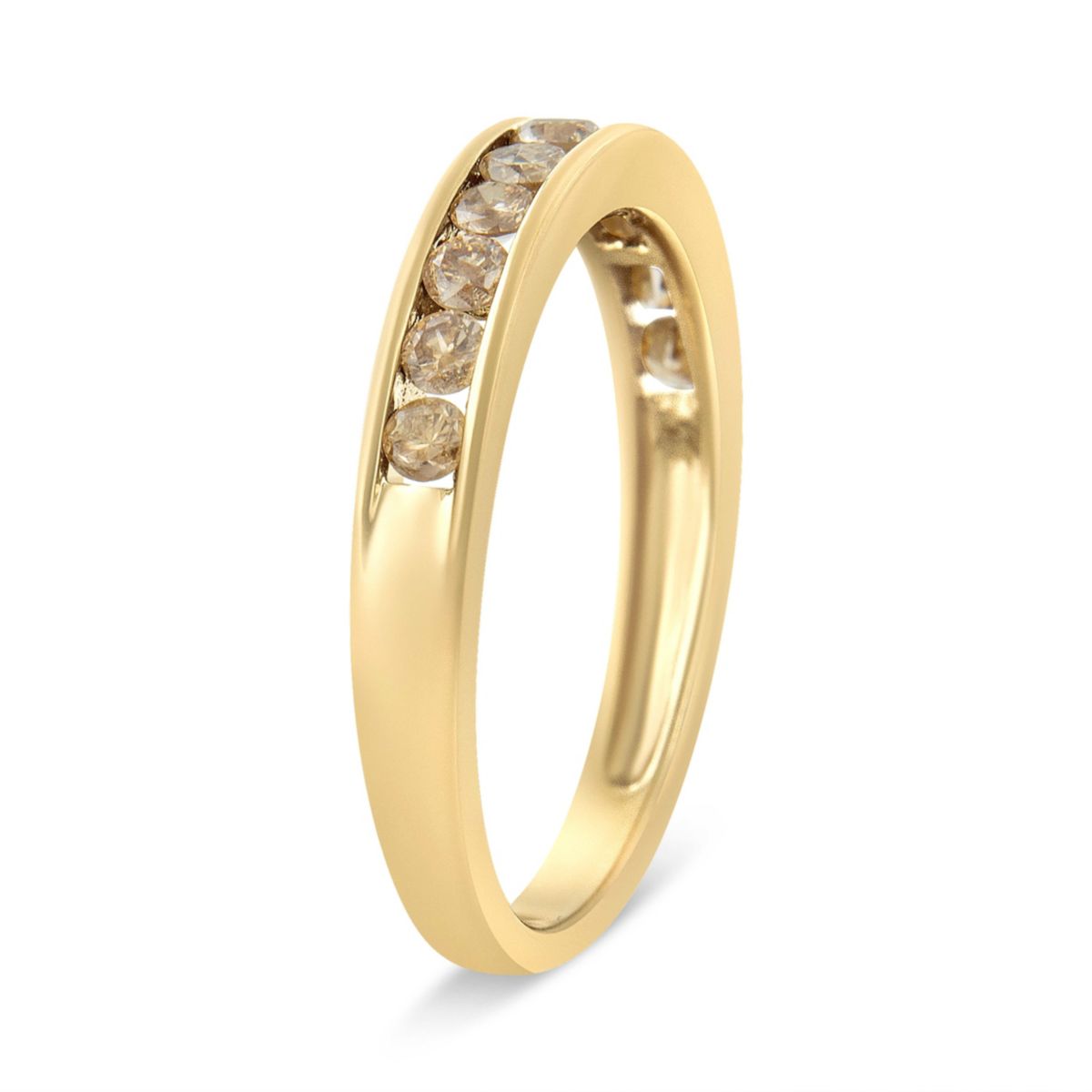14K Yellow Gold Plated Silver 1/2 Cttw Champagne Diamond 11 Stone Band Ring